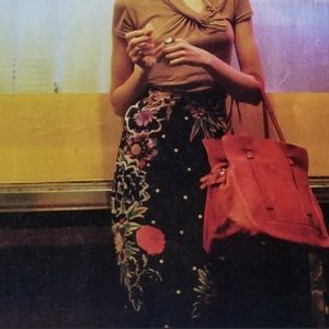 Anthropologie Baraschi Women's Black Floral Ruched Polka Dot Skirt 12